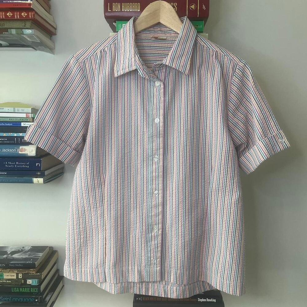 Vintage Boca Raton Pastel Striped Short Sleeve Button Up Size M
